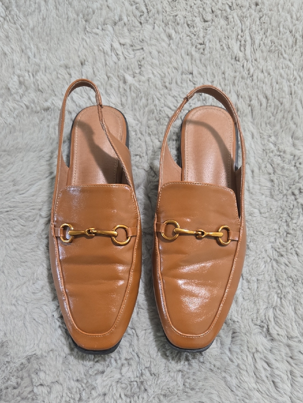 Women's faux Leather Slingback pumps Loafers with Gold Bit Detail size 8